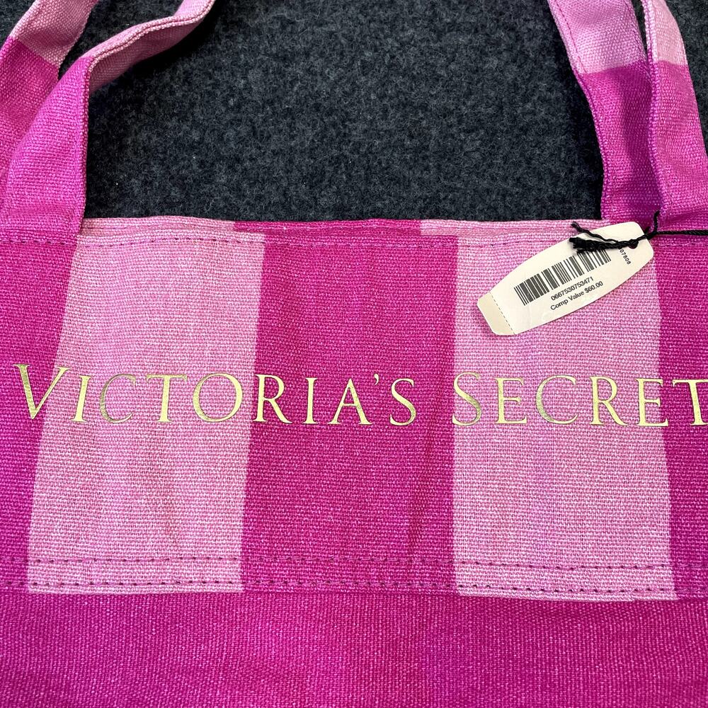 NWT Victoria's Secret  Shades of Pink Stripes Canvas Tote Bag - Picture 4 of 13